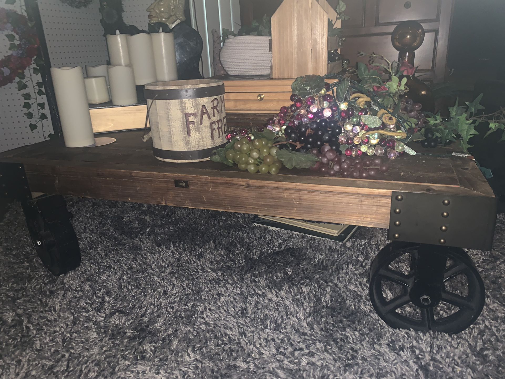 Coffee Table Rugged Train Car Effect With Locking Wheels