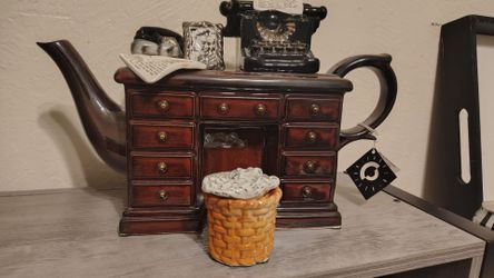 Rare Complete Paul Cardew "Crime Writer's Desk" Teapot – 2-Piece Set with Waste Basket