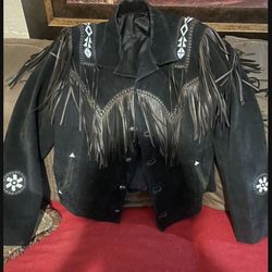 Suede Fringe Leather Jacket    LARGE 