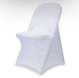 White chair covers 86 count for party and events stretch spandex folding chairs  * Used once *