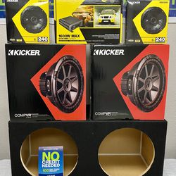 New (2) 12” inch KICKER CVR 800 Watts Subwoofers + Kicker 1600 Watts Amp + (4) 6.5” Kicker Speakers {No Credit Easy Financing} 🔊🤑