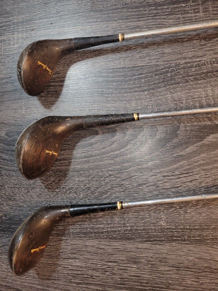 (3) Vintage Wood Tommy Jacobs Wilson Gulf Clubs #1 #3 #4