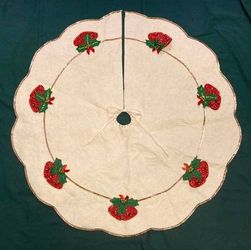 Vintage Christmas tree skirt 3’ felt with sequins beads bells appliqué holly