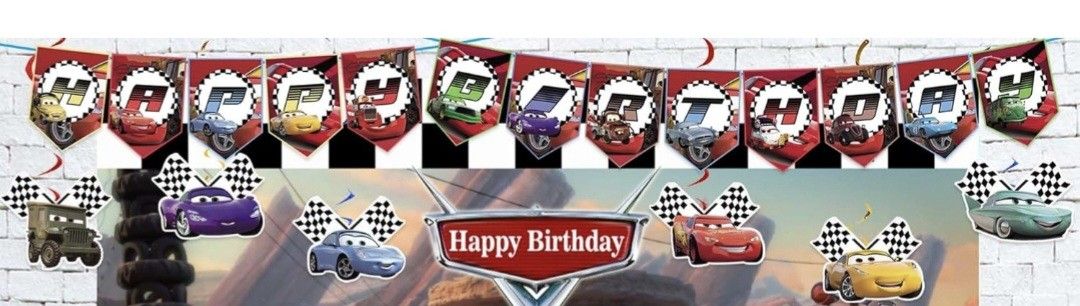 Cars Party Decorations, Cars Birthday Party Supplies Include : Birthday Banner, Hanging Swirls, Cake Toppers, Cupcake toppers for Cars Birthday Decora