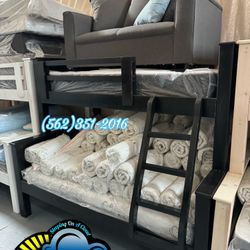 Black Twin Full Bunk Bed With Mattresses Included 