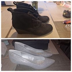 Each Size 10...pair Of Black Suade Wedge Boots And Silver 2 In Heal