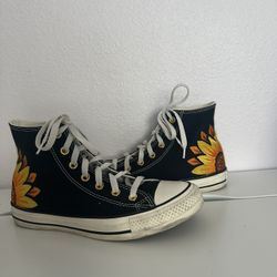 Black High Top Converse with Embroidered Sunflower