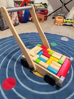 Wooden Baby Walker with Building Blocks