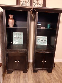 2 media cabinets shelves