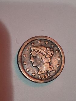 1845 large penny  Liberty  great shape
