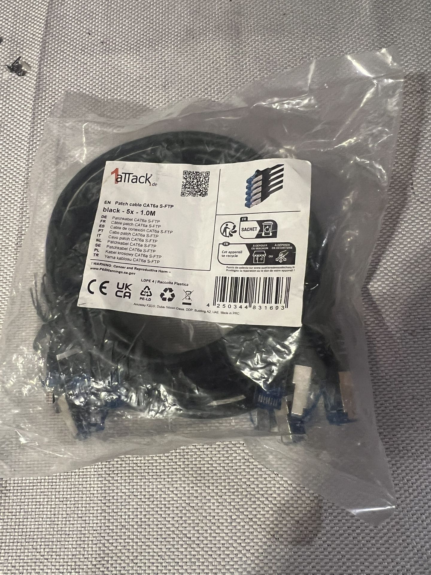 Cat6 Patch Cable 1ft 5 Pack Network Ethernet Pure Copper