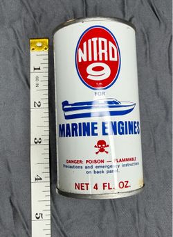 Vintage Nitro 9 Marine Engines Fuel Additive 4 Oz Metal Advertising Can