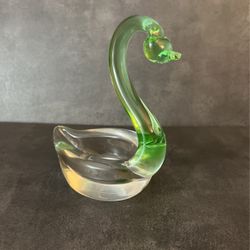 Murano Style Swan Green Glass