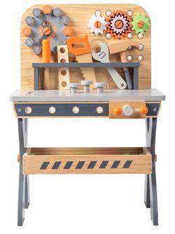 Ktaxon Wooden Play Work Bench for Kids & Toddlers, Pretend Tool Workbench Set with Activity Table, Toy Tools Construction Workshop to Build Hands-on A