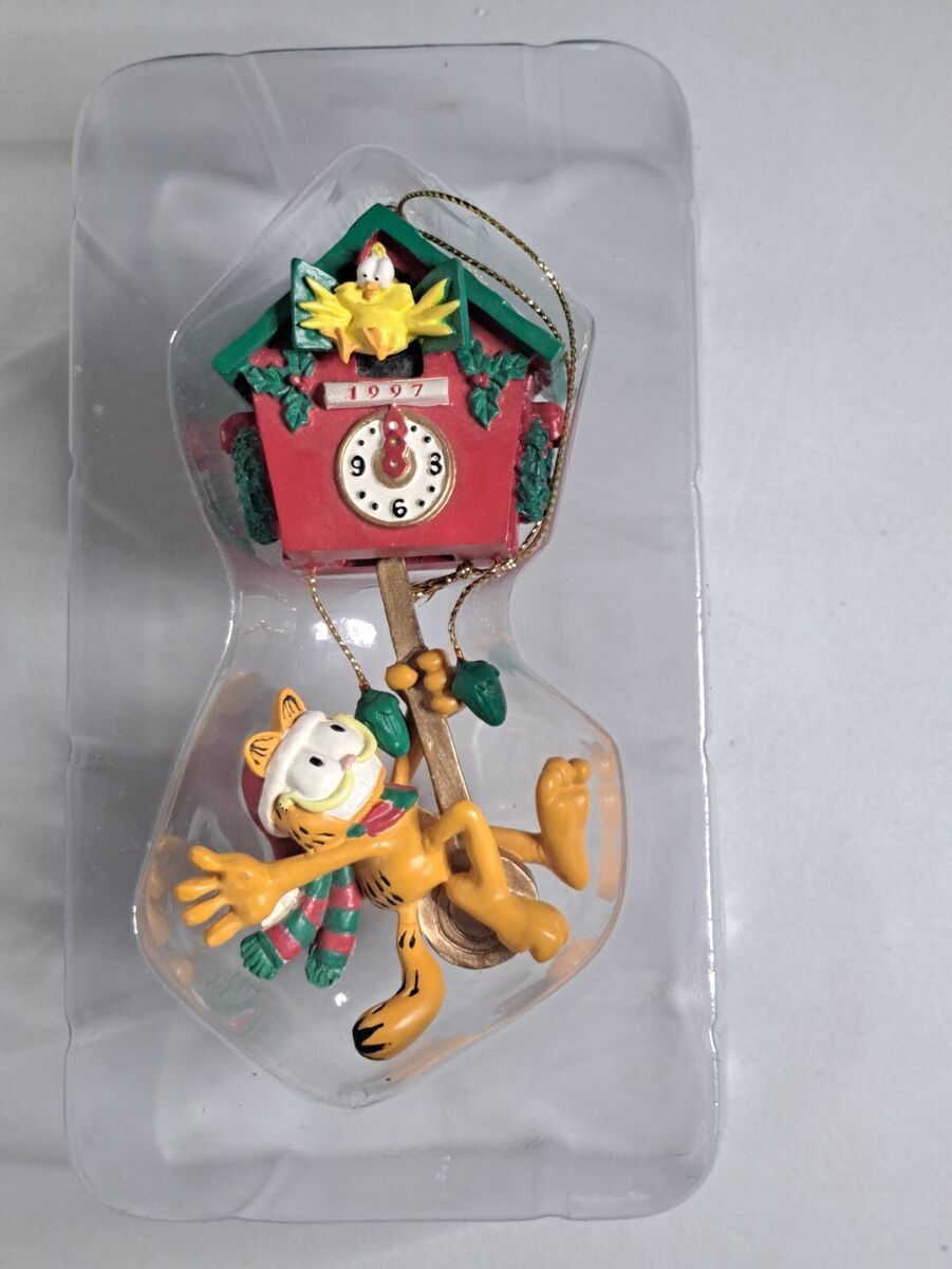 Vintage PAWS 1997 GARFIELD CUCKOO CLOCK Christmas Ornament with Box