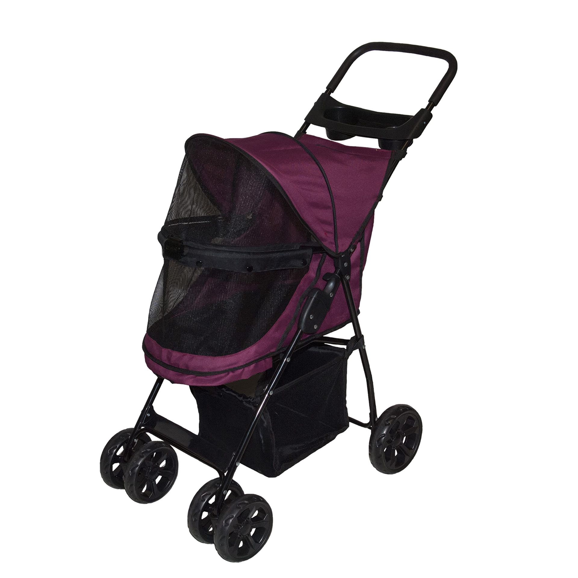 Pet Gear No-Zip Happy Trails Lite Pet Stroller For Cats/Dogs, Zipperless Entry, Easy Fold With Removable Liner, Safety Tether, Storage Basket + Cup Ho