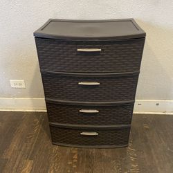 Sterilite Storage Drawer, 4 Drawer Plastic Weave Wide Tower with Pull Handles, Brown