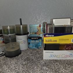 Over 500 NEW recordable DVDr & CDr and over 500 Jewel Cases & Sleeves