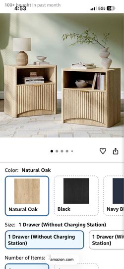 Evermagin oak nightstand fluted set of 2