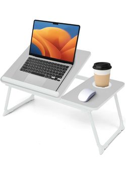 Lap Desk for Couch/Sofa/Floor, 5-Angle Adjustable Bed Desk with Foldable Legs & Cup Holder, Light Weight Bed Tray Table