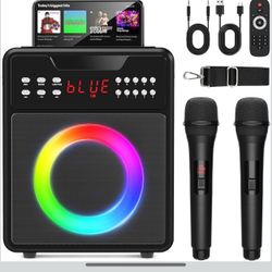 New-Karaoke Machine for Adults & Kids, Portable Karaoke Machine with 2 Wireless Microphones, Karaoke Speaker with LED Lights Supports USB/AUX in/TF Ca