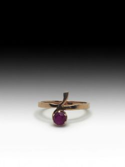 Antique Soviet Union Ruby Estate Ring 14k Rose Gold