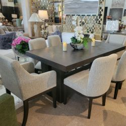 Dark Brown Dining Table + 2 Arm Chairs + 4 Side Chairs