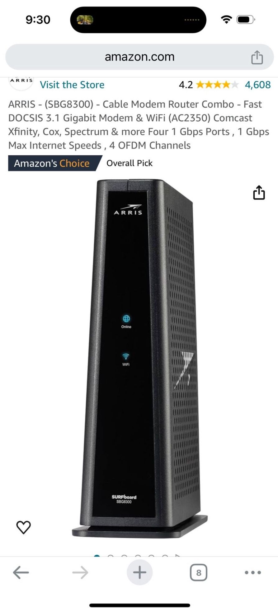 WiFi Gigabit Cable Modem Router Combo
