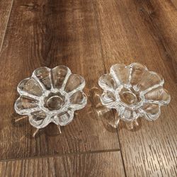 2 vintage clear glass or crystal flower-shaped candle holders, good condition