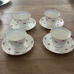 Vintage Floral Bone China Teacups And Saucers 