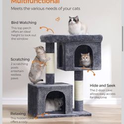 Cat Tree, 40.6-Inch Cat Tower, Plush Condo for Extra Large Cats up to 44 lb, Large Perch, 2 Caves, Scratching Post, Smoky Gray UPCT614G01