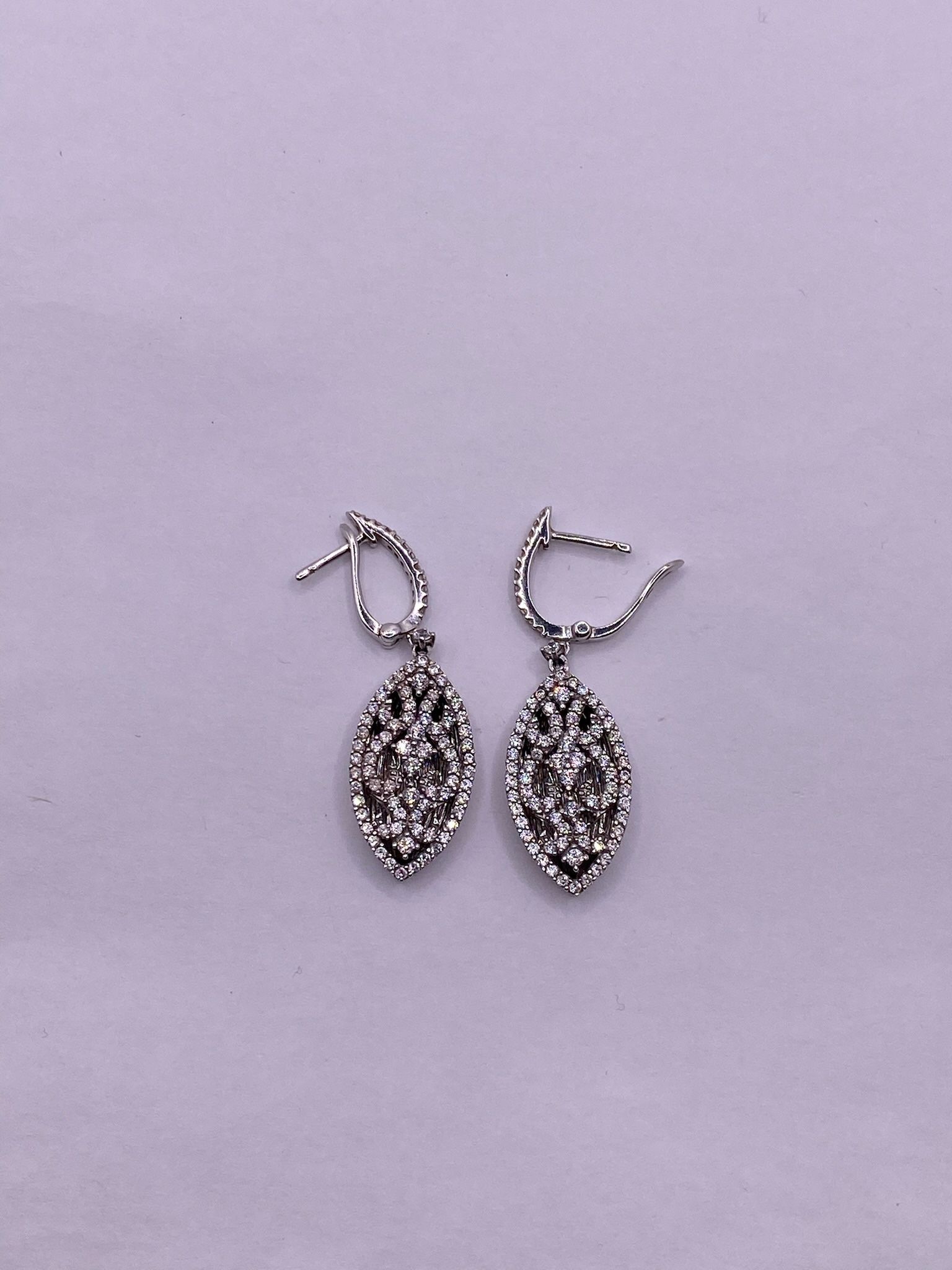 14K White Gold Drop and Dangle Diamond Earrings