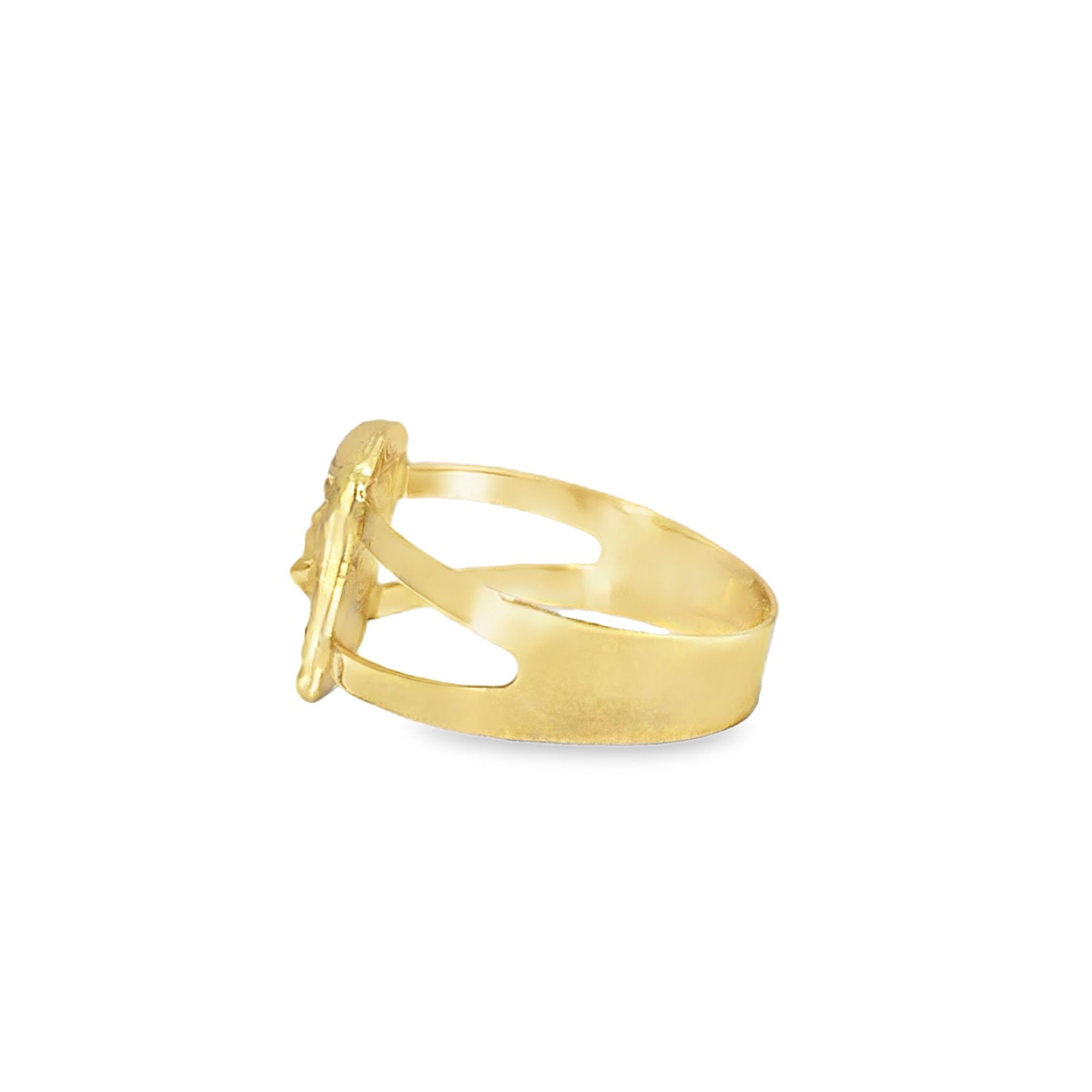 10k Yellow Gold Jesus Face Ring with Split Shank