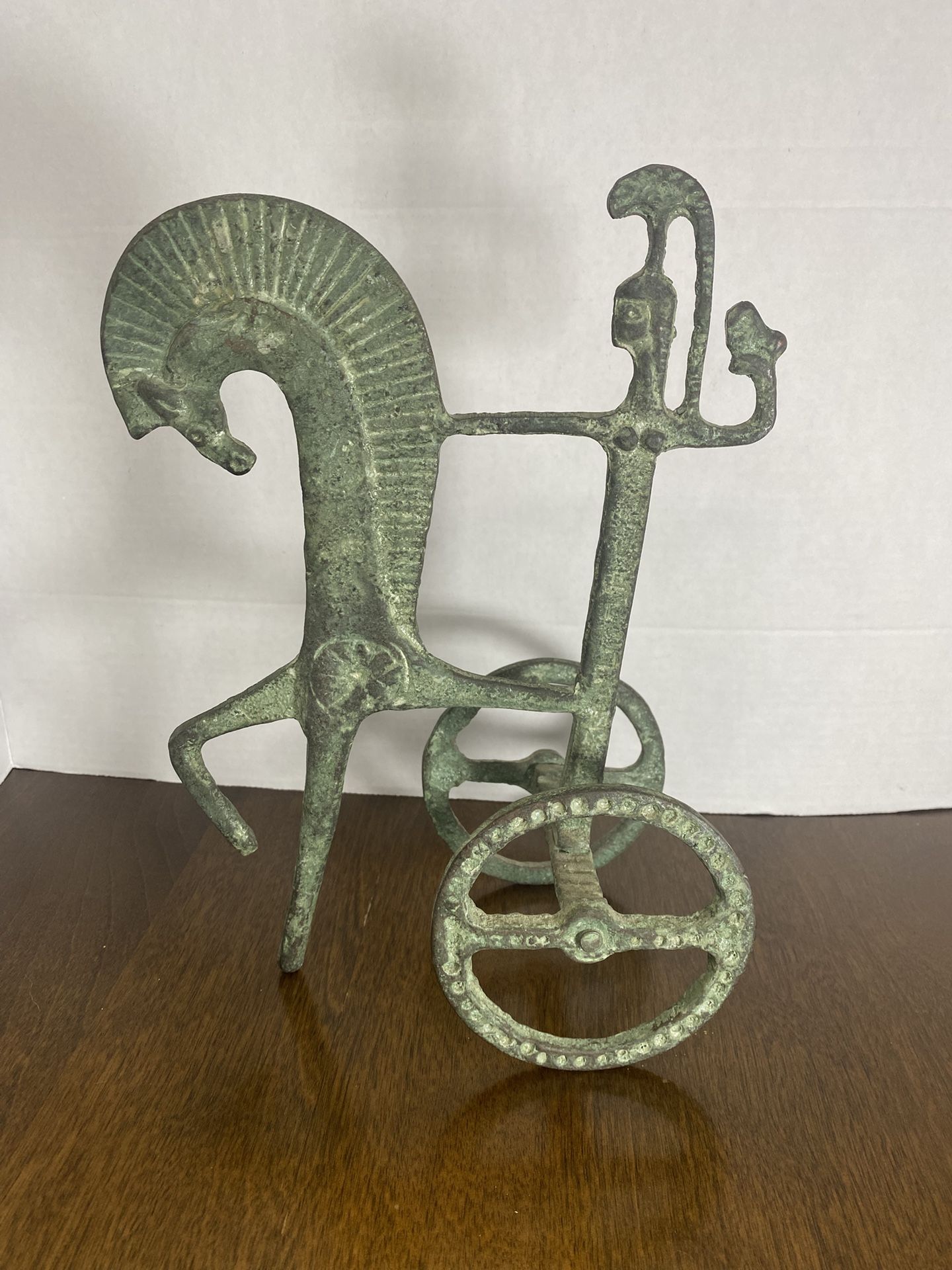Vintage Patina Brass Roman Chariot Statue