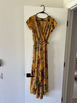 Floral Mustard Wrap Maxi Dress with Tie Waist