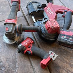 Milwaukee Fuel Grinder Impact Drill Bandsaw 