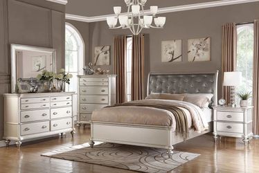 Metallic Silver Bedroom Set - Available in queen, King or Calking Size