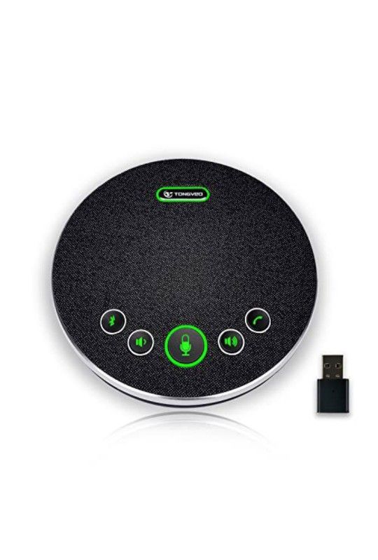 TONGVEO Bluetooth Speakerphone Conference Microphones, Wireless Conference Speaker 360°Voice Pick up with 4 AI Noise Cancellation Mics USB/Dongle/Blue