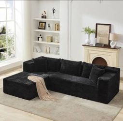Modular Sectional Sofa Cloud L Shaped Comfy Fluffy Oversized Sleeper No Assembly (Black)