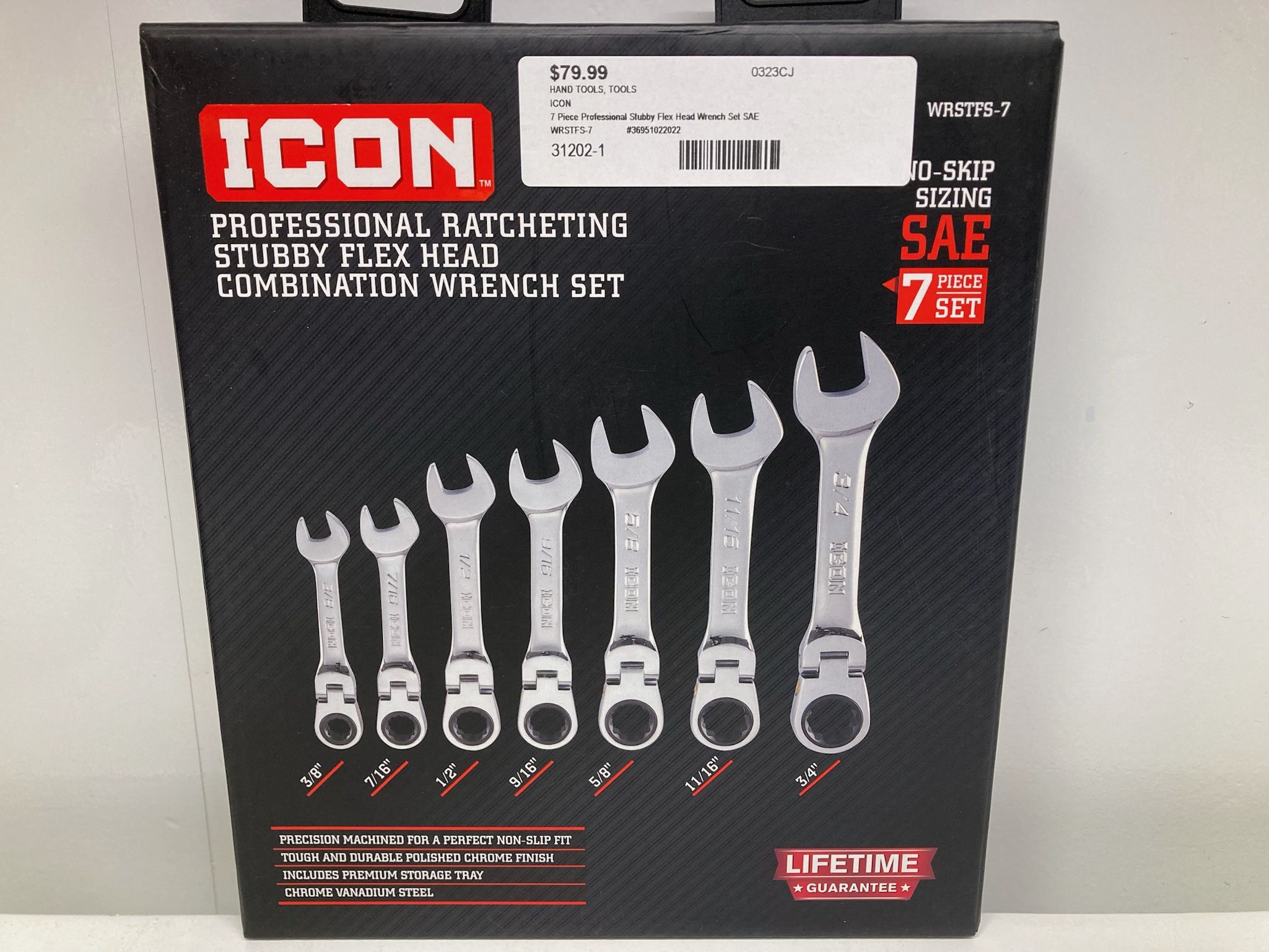 ICON WRSTFS-7 7 Piece Professional Stubby Flex Head Wrench Set
