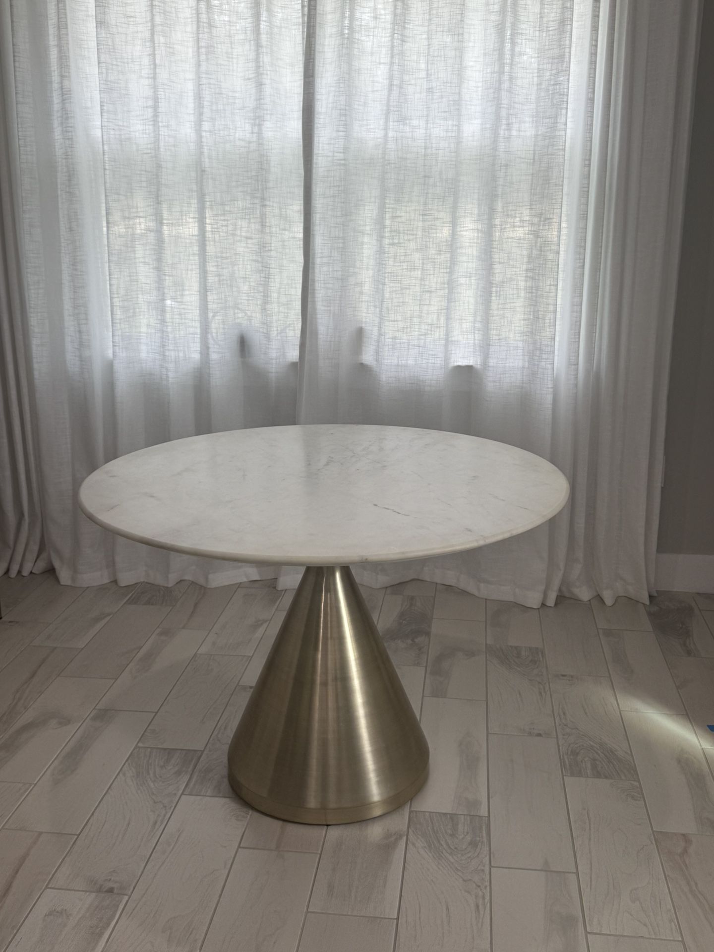 West Elm Marble Dining Table – Modern Brass Base