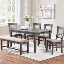 New 6-Pc Dining Set
Table + 4 Chairs + Bench For Sale