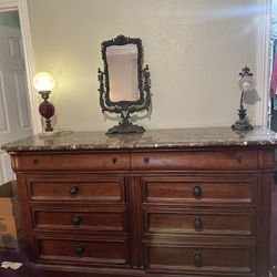 Solid Wood & Granite Dresser, Nightstands, Armoire Set
