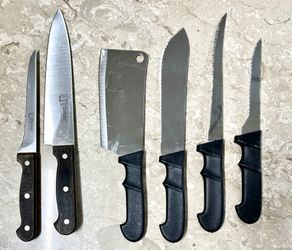 Kitchen Knives - 2 Vintage L.C. Germain + Cleaver & Serrated Knives