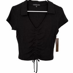 Black Ruched V-Neck Crop Top 🖤