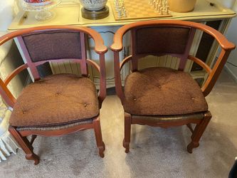 Two teak antique chairs with antique wood shelf