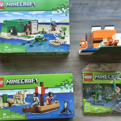 The LEGO Minecraft Turtle Beach House, Pirate Ship Voyage, and Lush Cave sets combine (Read Details)