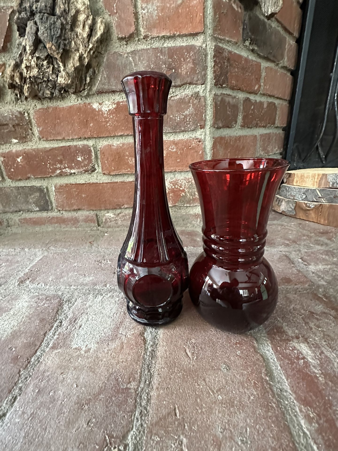 Vintage Red Glass Vases Rare