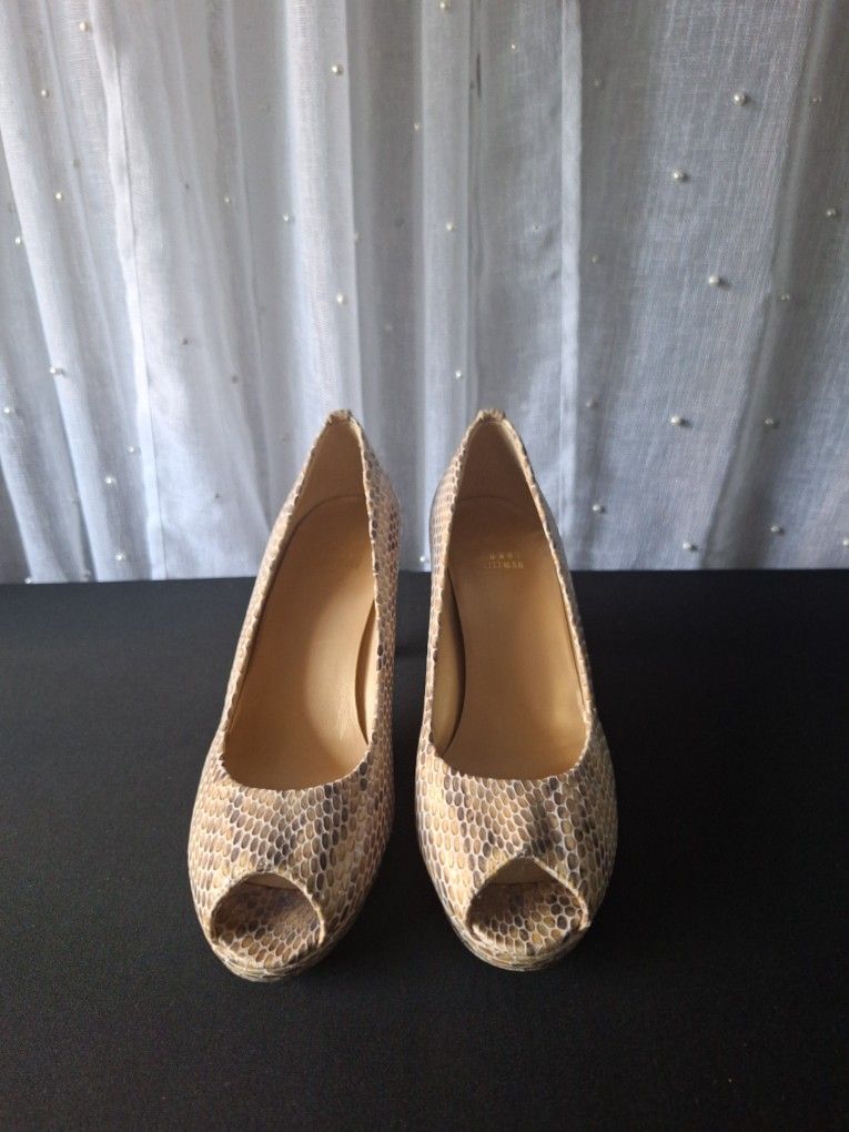 Stuart Weitzman Open Toe Snakeskin Heels Size 9