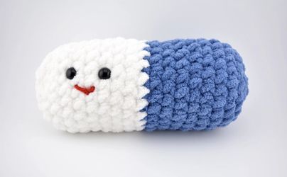 crochet chill pill / happy pill handmade in colors  blue & white
